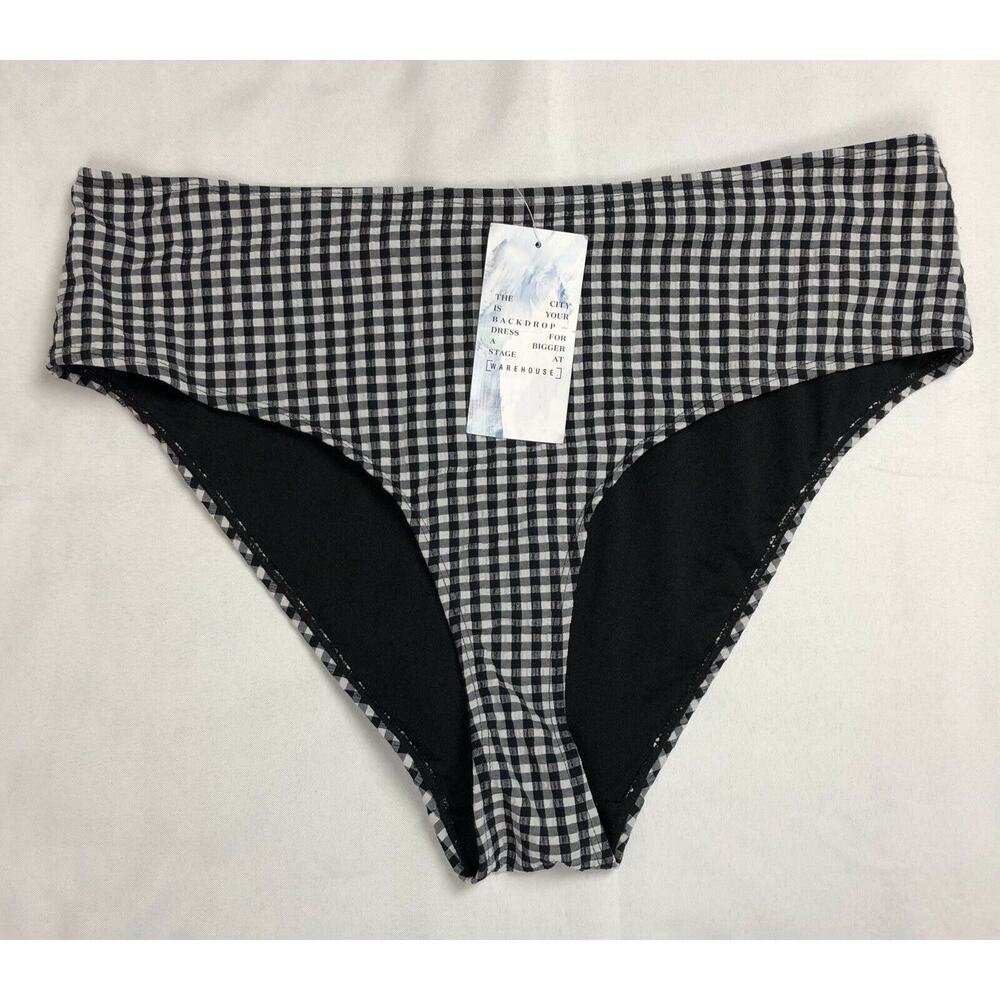 Bikini Bottom Women 12 Black Check Gingham High Waist Brief Swim Warehouse New